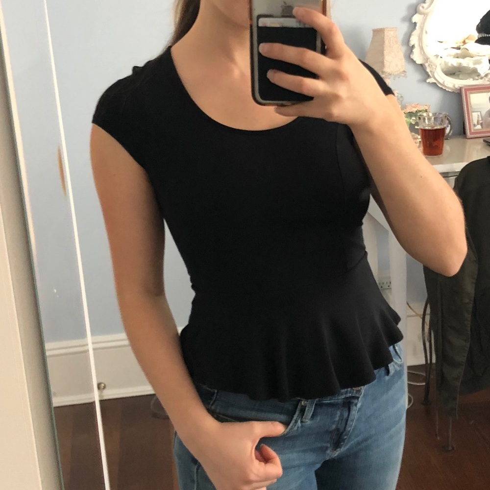 Black Peplum Top with Cap Sleeves